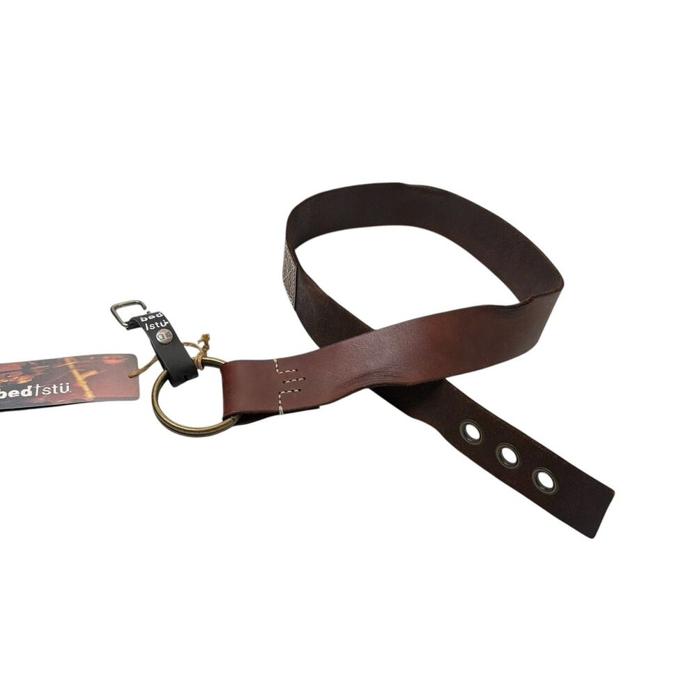 Bed Stu Brown Distressed Leather Double O-Ring Belt M Boho Artisan Statement NWT